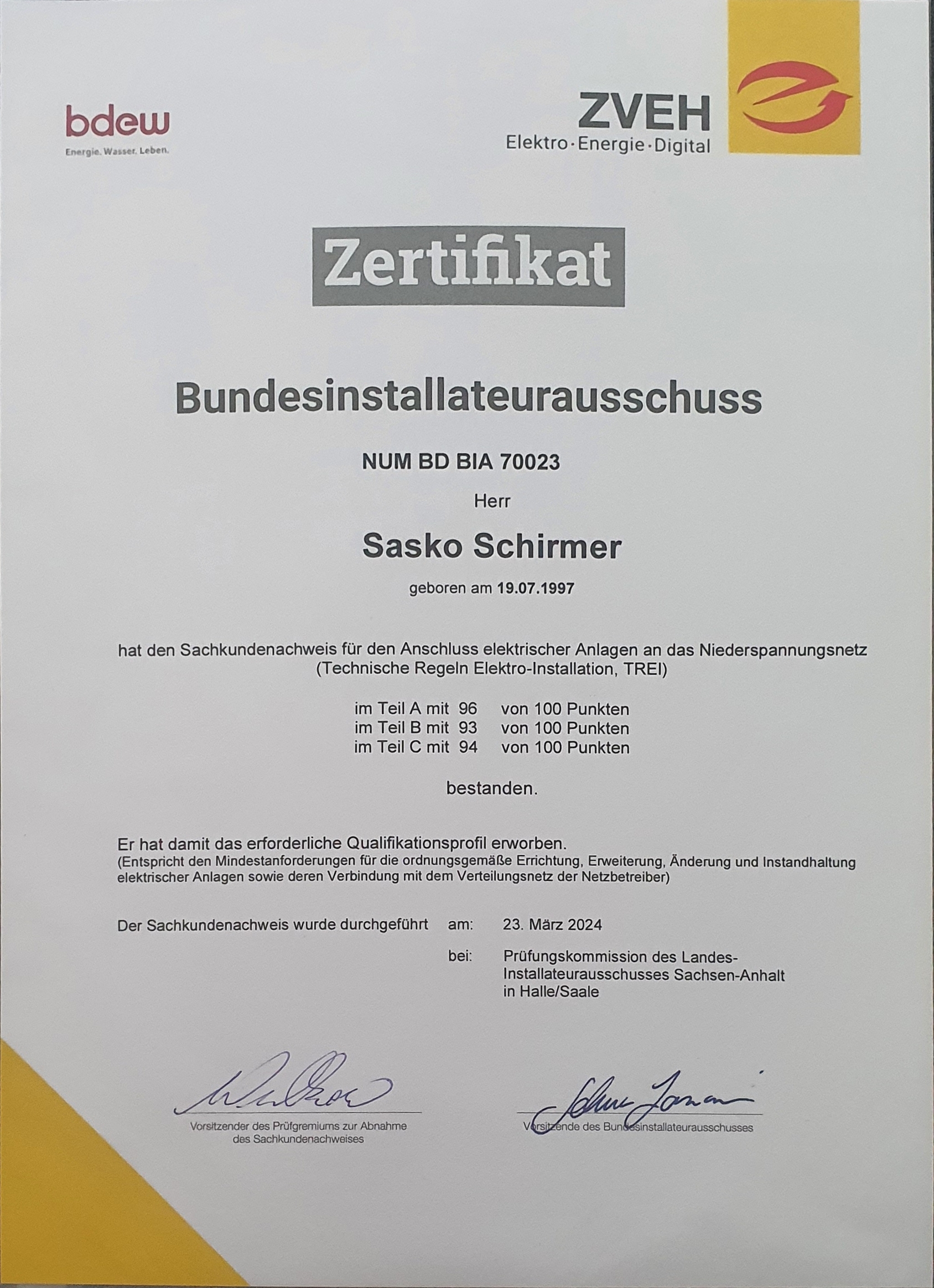 TREI Certificate